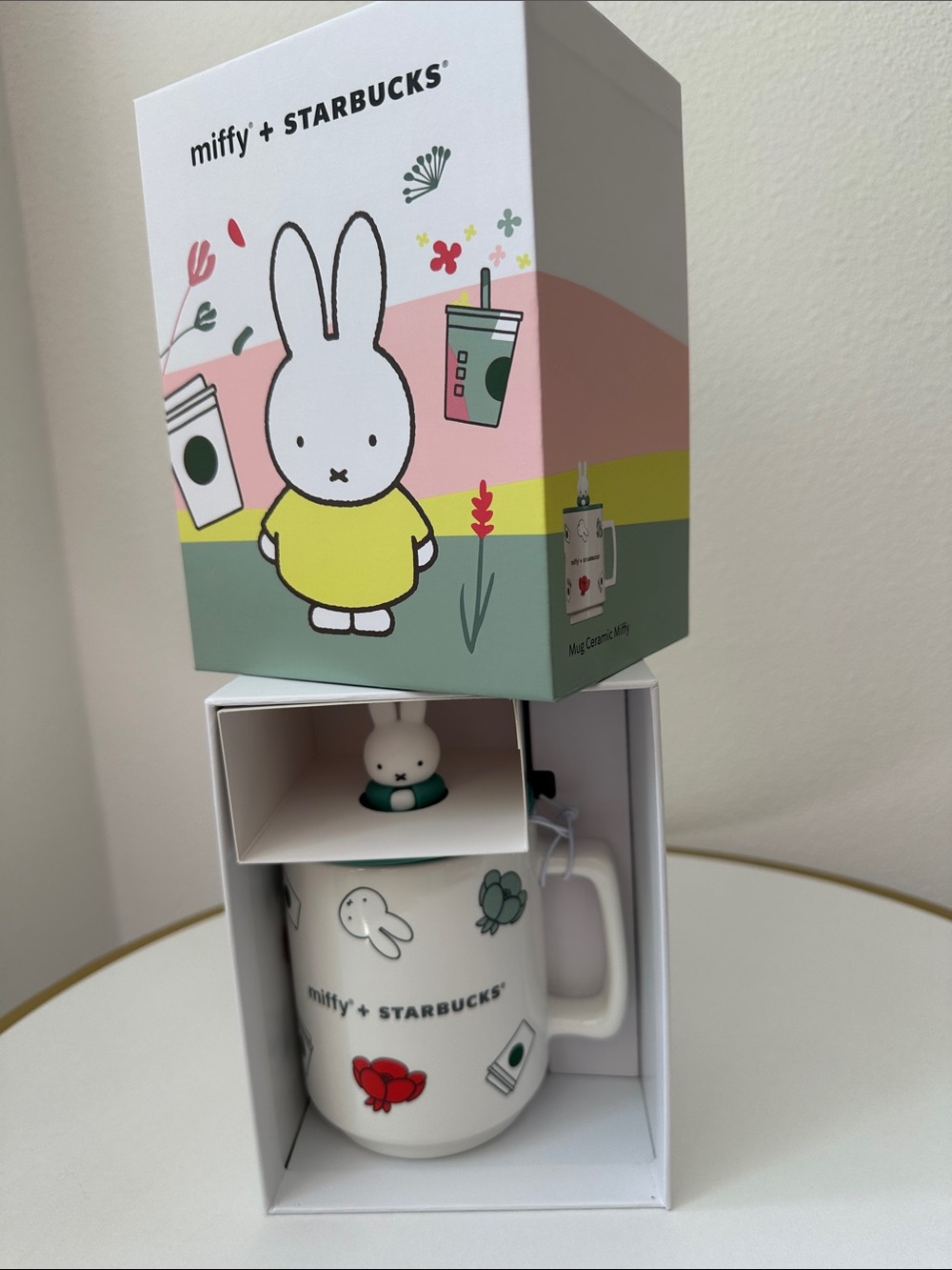 Starbucks + Miffy White Mug with Green Accents Ceramic 14oz Mercis Collab